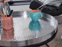 Couchtisch Metall Hammerschlag Sofatisch Ø 62 cm Wohnzimmertisch Silber