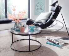 Couchtisch Metall Hammerschlag Sofatisch Ø 62 cm Wohnzimmertisch Silber