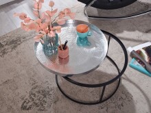 Couchtisch Metall Hammerschlag Sofatisch Ø 62 cm Wohnzimmertisch Silber