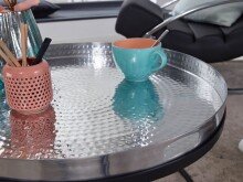 Couchtisch Metall Hammerschlag Sofatisch Ø 62 cm Wohnzimmertisch Silber