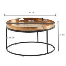 Couchtisch Metall Hammerschlag Sofatisch Ø 62 cm Wohnzimmertisch Gold