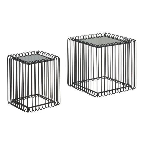 Beistelltisch Wohnzimmertisch Set Glas Satztisch Drahttisch Quadratisch