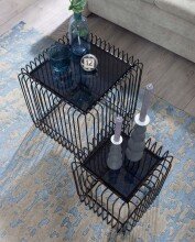 Beistelltisch Wohnzimmertisch Set Glas Satztisch Drahttisch Quadratisch