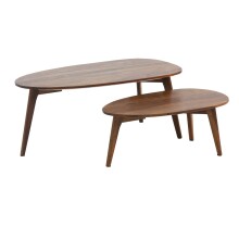 Couchtisch 2er Set Nierenform Holz Wohnzimmertisch Beistelltisch Braun