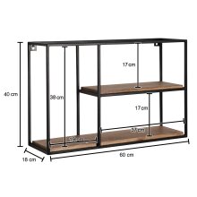 Wandregal Holz Metall 60x40x18 cm Hängeregal Regal Rechteckig Massiv