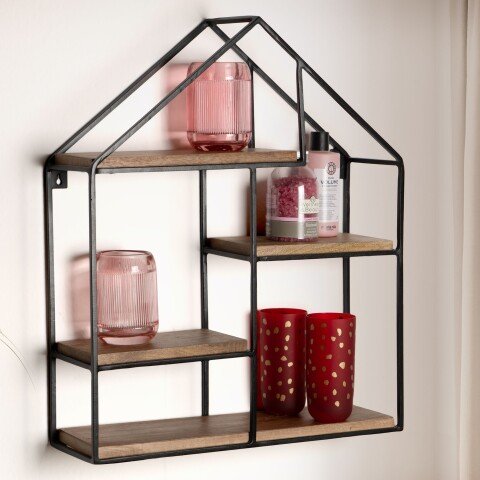 Wandregal Holz Metall 50x60x14 cm Hängeregal Regal Haus Industrial
