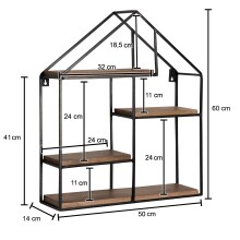 Wandregal Holz Metall 50x60x14 cm Hängeregal Regal Haus Industrial