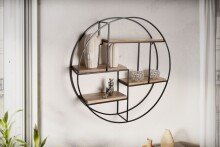 Wandregal Holz Metall 70x70x18 cm Hängeregal Regal Rund Massiv Modern