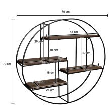 Wandregal Holz Metall 70x70x18 cm Hängeregal Regal Rund Massiv Modern