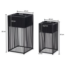 Blumentopf 2er Set Metall Pflanzenkübel Schwarz Quadratisch Pflanzgefäß