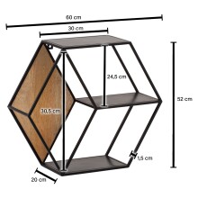 Wandregal 60x52x20 cm Massivholz Metall Hängeregal Regal Sechseckig