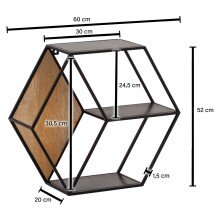 Wandregal 60x52x20 cm Massivholz Metall Hängeregal Regal Sechseckig