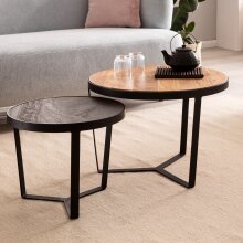 Couchtisch 2er Set Rund Holz / Steinoptik Wohnzimmertisch Satztisch