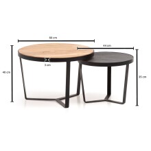 Couchtisch 2er Set Rund Holz / Steinoptik Wohnzimmertisch Satztisch
