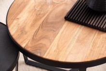 Couchtisch 2er Set Rund Holz / Steinoptik Wohnzimmertisch Satztisch