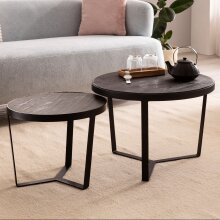 Couchtisch 2er Set Rund Holz / Steinoptik Wohnzimmertisch...