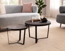 Couchtisch 2er Set Rund Holz / Steinoptik Wohnzimmertisch Satztisch