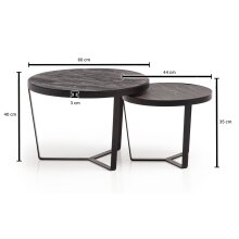 Couchtisch 2er Set Rund Holz / Steinoptik Wohnzimmertisch Satztisch