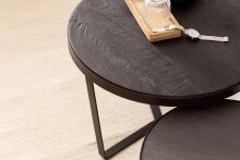 Couchtisch 2er Set Rund Holz / Steinoptik Wohnzimmertisch Satztisch