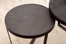 Couchtisch 2er Set Rund Holz / Steinoptik Wohnzimmertisch Satztisch