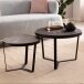 Couchtisch 2er Set Rund Holz / Steinoptik Wohnzimmertisch Satztisch