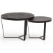 Couchtisch 2er Set Rund Holz / Steinoptik Wohnzimmertisch Satztisch