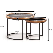 Couchtisch 2er Set Rund Holz / Steinoptik Wohnzimmertisch Satztisch