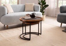 Couchtisch 2er Set Rund Holz / Steinoptik Wohnzimmertisch Satztisch
