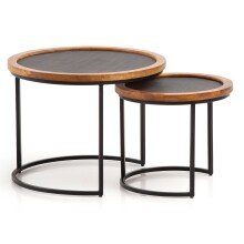 Couchtisch 2er Set Rund Holz / Steinoptik Wohnzimmertisch...