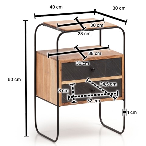 Nachttisch Boxspringbett Massivholz Steinoptik 40x60x30 cm Nachtkommode