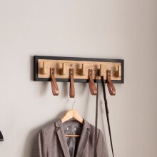 Wandgarderobe Hakenleiste Holz Echtleder 60 cm Garderobe Flur Metall