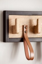 Wandgarderobe Hakenleiste Holz Echtleder 60 cm Garderobe Flur Metall