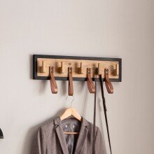 Wandgarderobe Hakenleiste Holz Echtleder 60 cm Garderobe Flur Metall