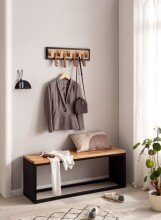 Wandgarderobe Hakenleiste Holz Echtleder 60 cm Garderobe Flur Metall