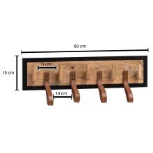 Wandgarderobe Hakenleiste Holz Echtleder 60 cm Garderobe Flur Metall