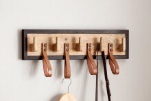 Wandgarderobe Hakenleiste Holz Echtleder 60 cm Garderobe Flur Metall