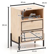 Nachttisch Boxspringbett Massivholz / Metall 43x60x30 cm Nachtkommode