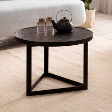 Couchtisch 58x58x40cm Massivholz Schwarz Sofatisch Wohnzimmertisch Rund