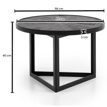 Couchtisch 58x58x40cm Massivholz Schwarz Sofatisch Wohnzimmertisch Rund
