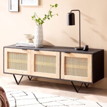 Sideboard 145x55x40 cm Massivholz Rattan Anrichte...