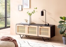 Sideboard 145x55x40 cm Massivholz Rattan Anrichte Kommodenschrank