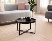 Couchtisch Sofatisch Massivholz Schwarz 60x60x35cm Wohnzimmertisch Rund