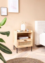 Nachttisch Nachtkommode Boxspringbett Holz Rattan 50x60x40 cm Braun