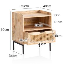 Nachttisch Nachtkommode Boxspringbett Holz Rattan 50x60x40 cm Braun
