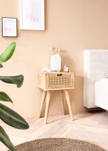 Nachttisch Nachtkommode Boxspringbett Holz Rattan 40x60x30 cm Braun