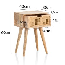 Nachttisch Nachtkommode Boxspringbett Holz Rattan 40x60x30 cm Braun