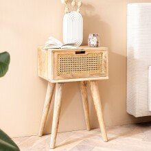 Nachttisch Nachtkommode Boxspringbett Holz Rattan 40x60x30 cm Braun
