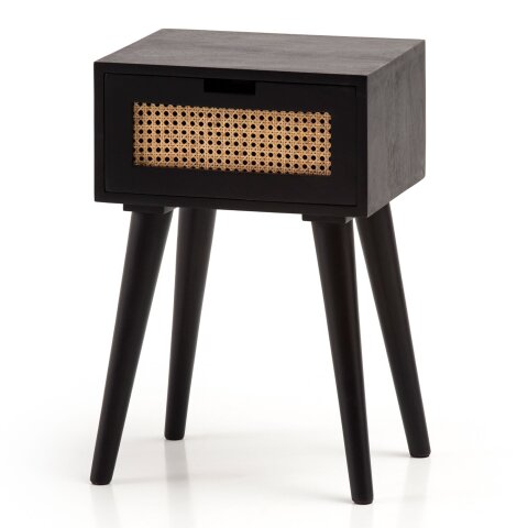 Nachttisch Nachtkommode Boxspringbett Holz Rattan 40x60x30 cm Schwarz