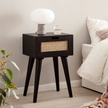 Nachttisch Nachtkommode Boxspringbett Holz Rattan 40x60x30 cm Schwarz