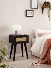 Nachttisch Nachtkommode Boxspringbett Holz Rattan 40x60x30 cm Schwarz
